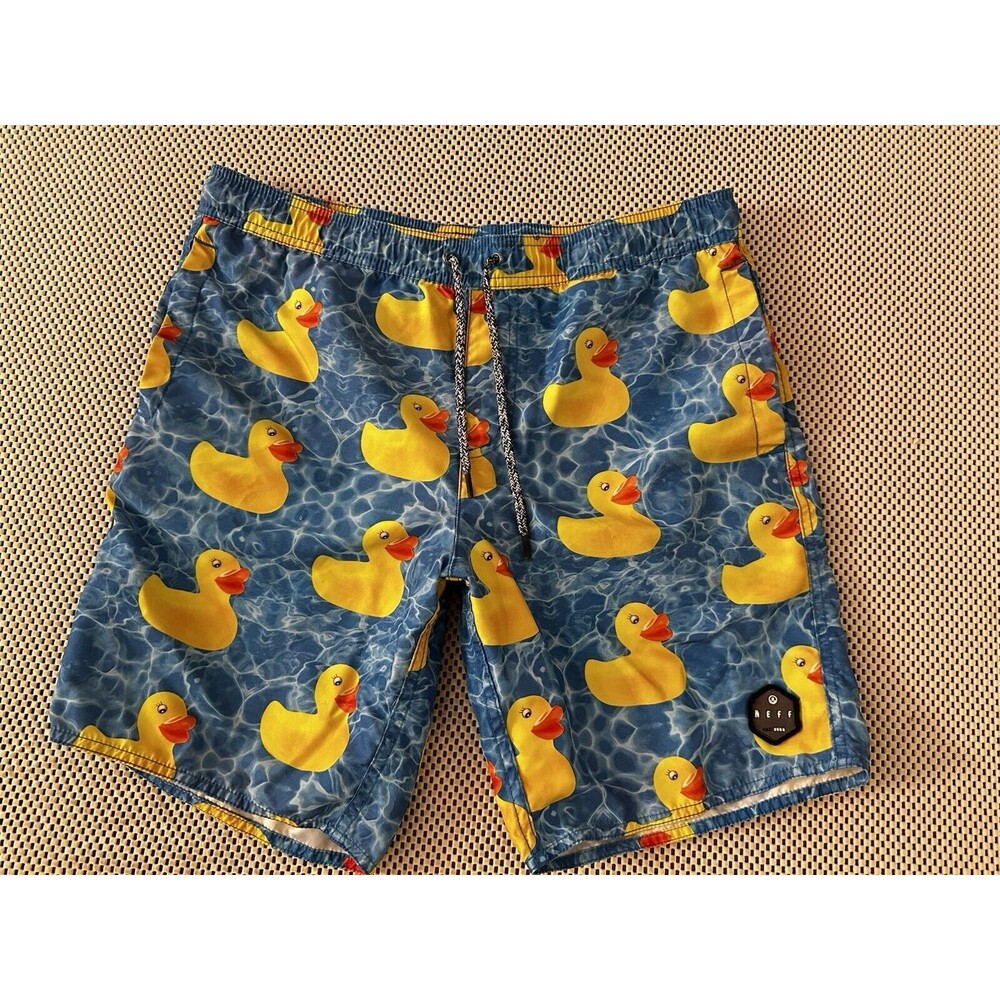 Neff Swim Trunks Shorts Mens Size Small Rubber Duck Drawstring‎ Elastic Waist S